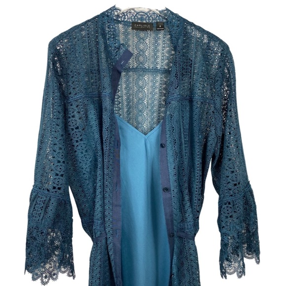 Carlisle Collection Lace Dress &  Slip Dress Set, Button Up, Deep Teal, GORGEOUS - Picture 6 of 16